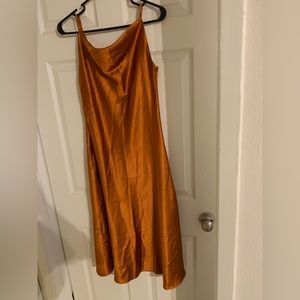 Burnt orange brown satin-like slip dress